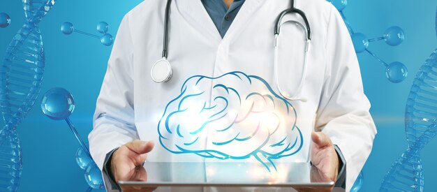 Zdjęcie lekarz sprawdzający mózg. wczesna diagnostyka, koncepcja nauki i medycyny