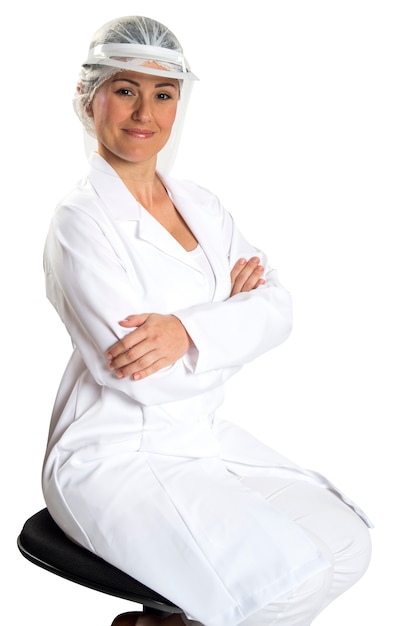Lekarz stojący na białym tle na białej powierzchni
