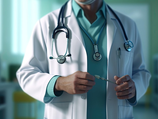 lekarz ubrany w biały fartuch i stetoskop