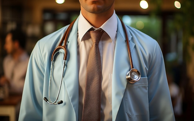 Lekarz w garniturze i krawacie ze stetoskopem na szyi AI