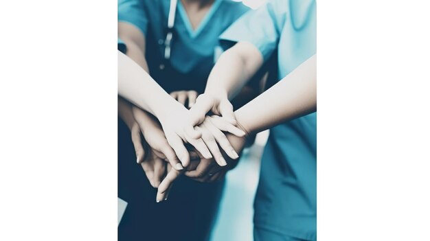 Zdjęcie lekarze i pielęgniarki koordynują ręce koncepcja teamwor