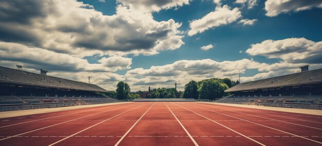 Lekkoatletyka z niebieskim niebem i białymi chmurami