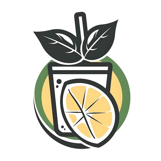 Zdjęcie lemon basil iced tea logo z kawałkiem cytryny i liściem bazylii em creative idea tattoo ink cnc concept