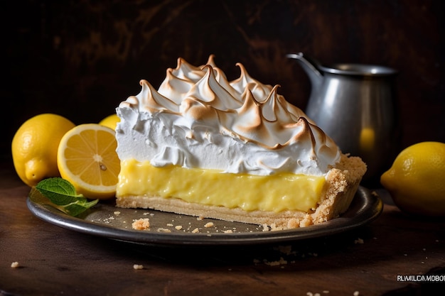 Lemon Meringue Pie na ciemnym tle