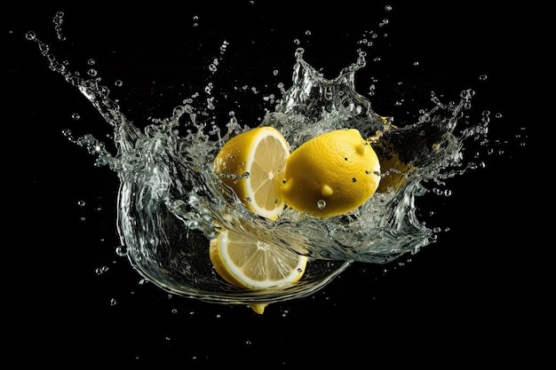 Lemon Splash Fotografia na czarnym tle