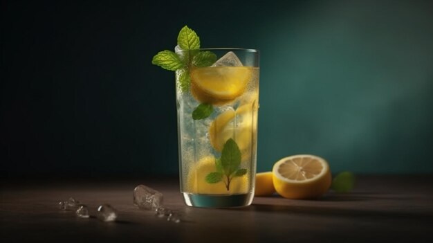 Lemoniada imbirowa z cytryną, miętą i lodem Generative AI