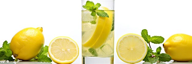 Lemoniada w szklance ze świeżymi cytrynami i miętą Zimny letni napój z miejsca na kopię Generative AI