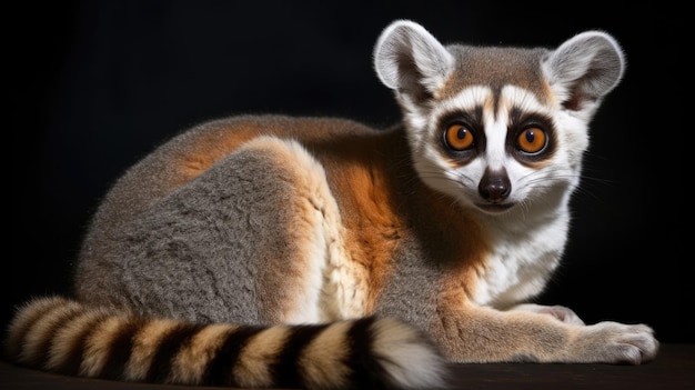 Lemur siedzi na czarnym tle.