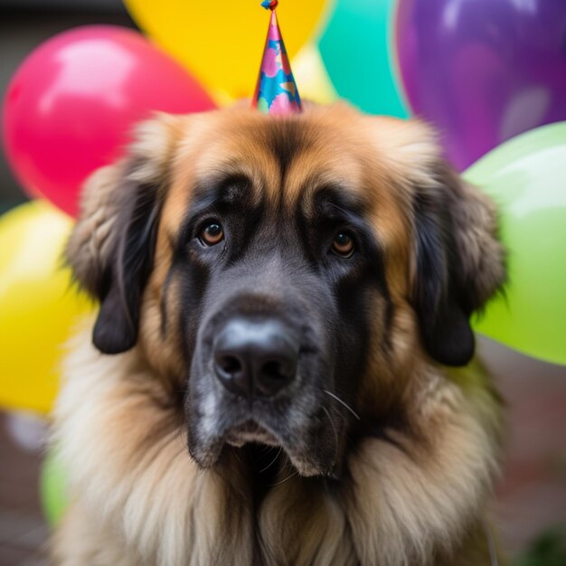 Leonberger imprezuje z kapeluszem, uchwycając świąteczny duch.