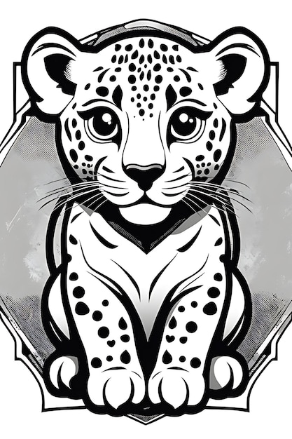 Leopard cub Strona do malowania Jakość drukowalna Jakość plakatów czarno-białych