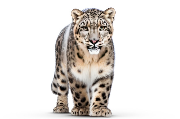Leopard śnieżny odizolowany na białym tle