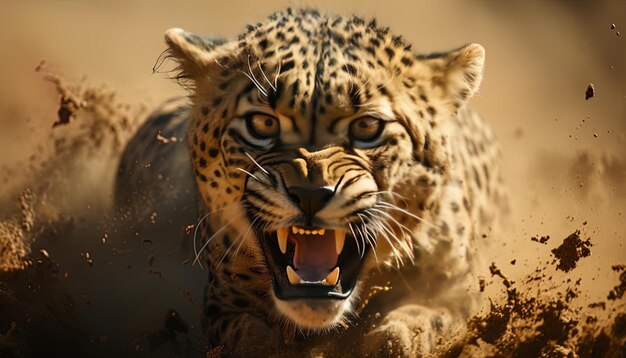 Leopard z otwartymi ustami jest pokazywany z otwartými ustami