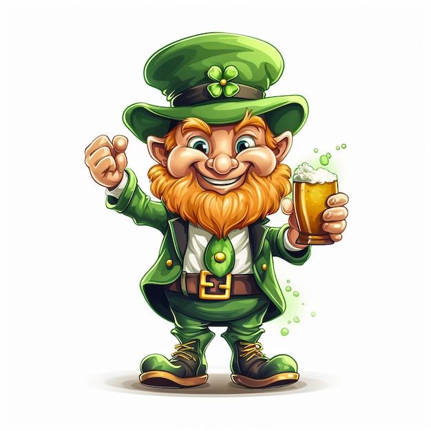 Leprechaun z laską, koniczyną i szczęściem ilustracja 3D na Dzień św. Patryka Wynik renderowania modelu 3D