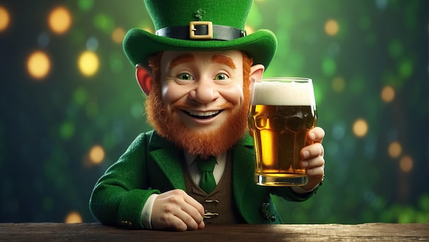 Leprechaun z piwem Szczęśliwy Dzień Świętego Patricka Generative Ai