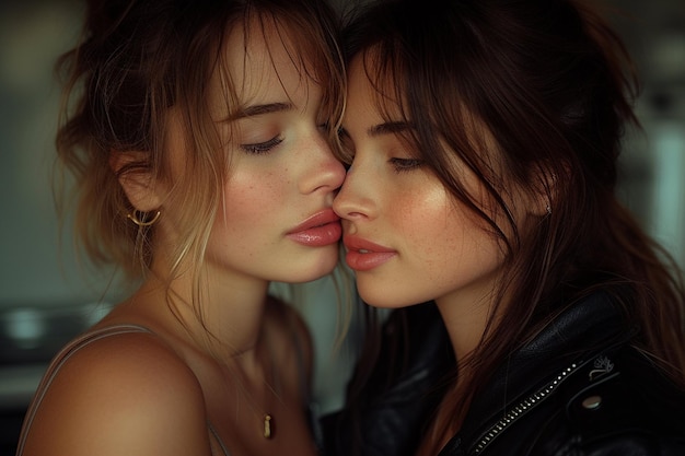 Zdjęcie lesbijska para całująca się z bliska