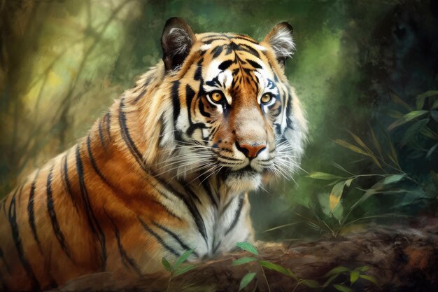 Leśna ilustracja królewskiego tygrysa bengalskiego