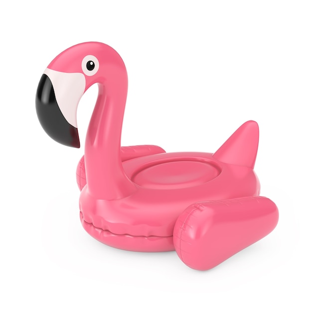 Letni basen nadmuchiwane gumowe Pink Flamingo zabawka na białym tle. Renderowanie 3D