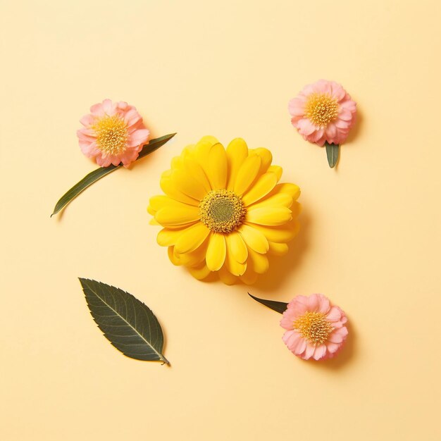 Letni kwiat leży płasko na żółtym tle