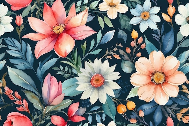 Letni kwiatowy wzór wyglądający jak niedokończone akwarele idealny do tekstyliów i dekoracji