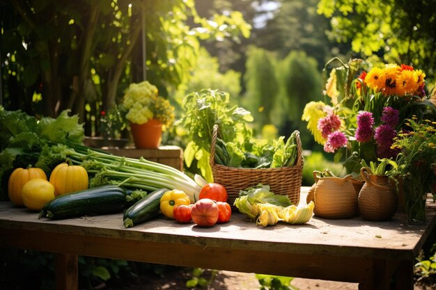 Zdjęcie letni ogród pełen warzyw i owoców