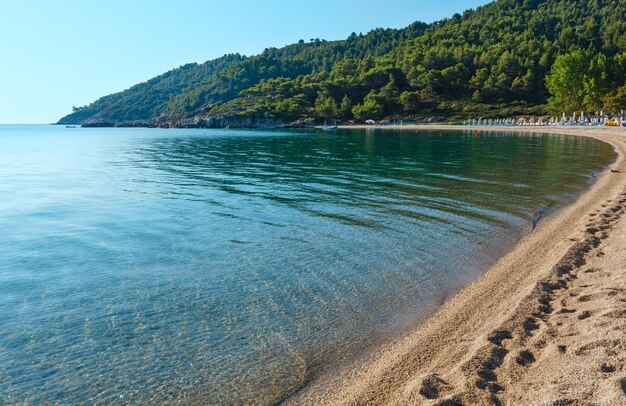 Letni poranek Platanitsi na półwyspie Sithonia (Chalcidice, Grecja).