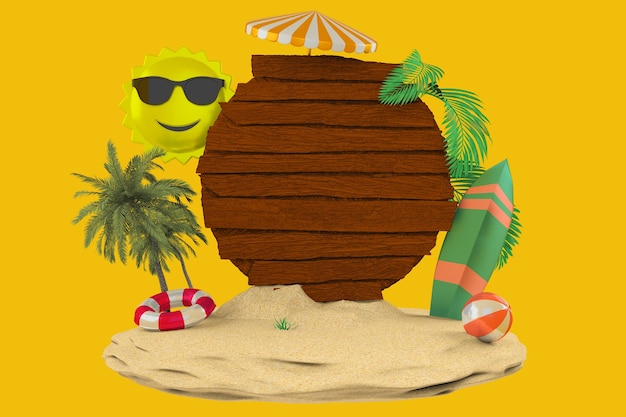 Letni sztandar festiwalu z elementami 3d plaży na niebieskim tle renderowania 3d