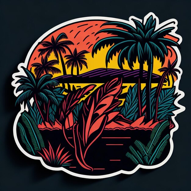 Letni tropikalny projekt koszulki Bold Outline Style Kobiety w stoiskach z warzywami i makijażem Palm Tree