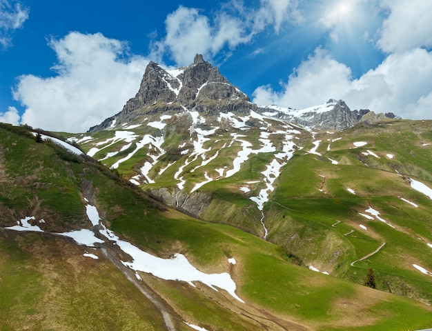 Letni widok na góry Widderstein (Warth, Vorarlberg, Austria).