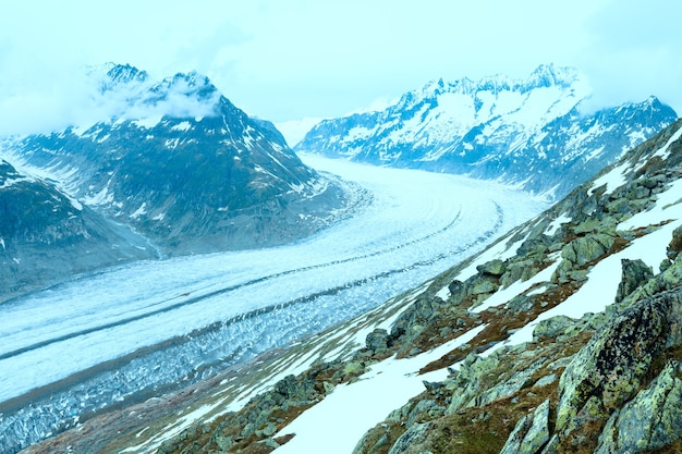 Letni Widok Na Lodowiec Aletsch (bettmerhorn, Szwajcaria)