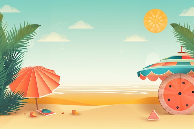 Letnia ilustracja w tle Piękna scena na plaży utworzona za pomocą generatywnej sztucznej inteligencji