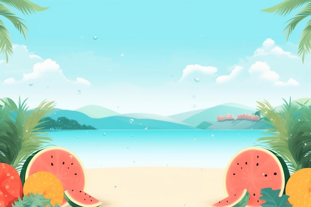 Letnia ilustracja w tle Piękna scena na plaży utworzona za pomocą generatywnej sztucznej inteligencji