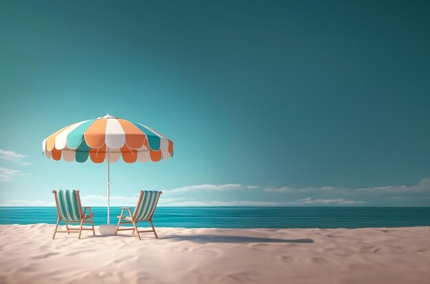 Letnia plaża przy plaży, krzesło i parasol Generative Ai