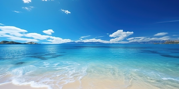 letnia plaża w słoneczny dzień z błękitnym niebem i błękitnym oceanem