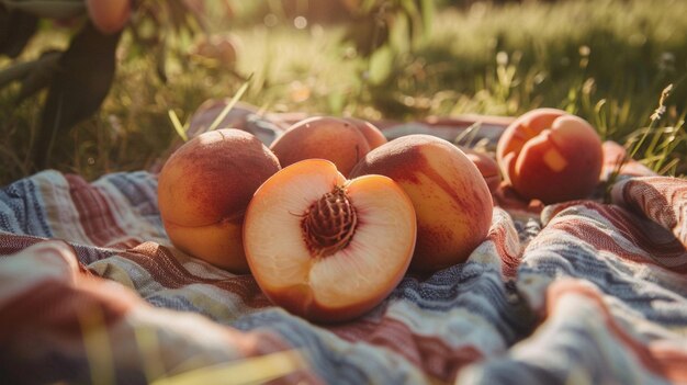 Zdjęcie letnia scena z peach picnic blanket