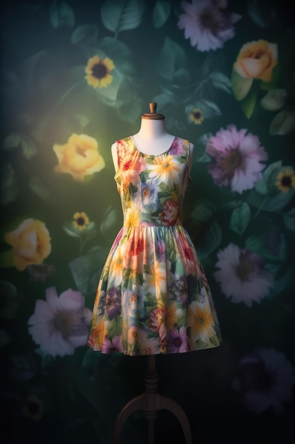 Letnia sukienka w kwiaty na manekinie Generative AI