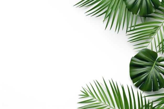 Letnia tropikalna kompozycja z zielonymi liśćmi palm na białym tle Generatywna sztuczna inteligencja