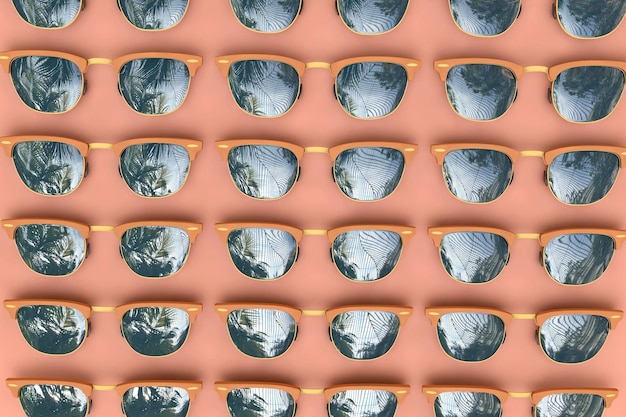 Letnie okulary przeciwsłoneczne z odbiciami tropikalnych palm d rendering