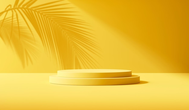 Letnie podium żółty stojak platforma tło wyświetlacz produktu pustej sceny geometrycznej na cokole 3d lub tropikalny szablon makieta prezentacja i naturalne piękno studio kosmetyczne na tle wakacji