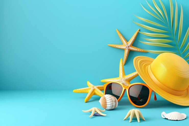 Zdjęcie letnie tło z akcesoriami plażowymi