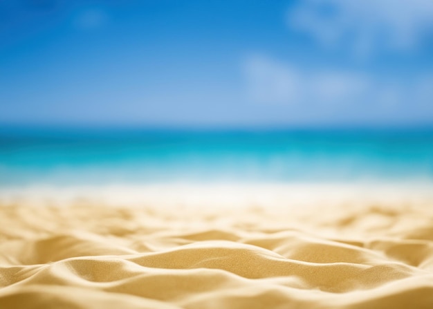 Letnie wakacje Vibes Spokojna plaża tło z piaskowym morzem i słonecznymi niebieskimi falami