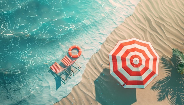 Letnie wibracje na plaży ozdobione fotelem z parasolem i gumowym pierścieniem