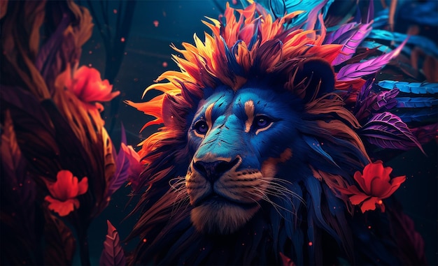 Lew w dżungli Ilustracja fantasy