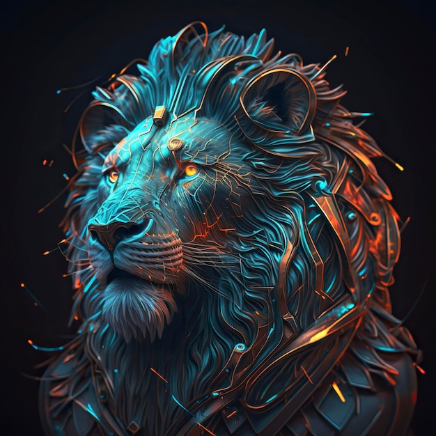 Lew w neonowych kolorach Generative AI
