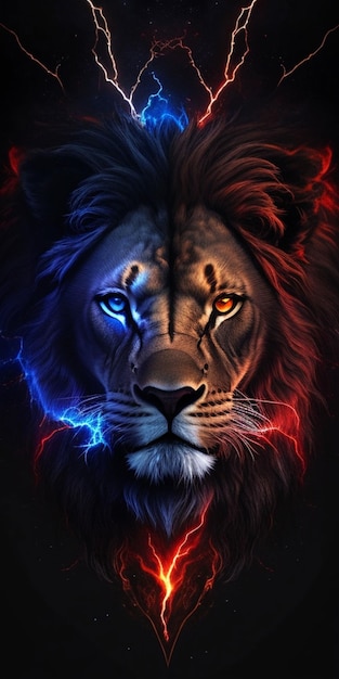 Lew z niebiesko-czerwoną twarzą