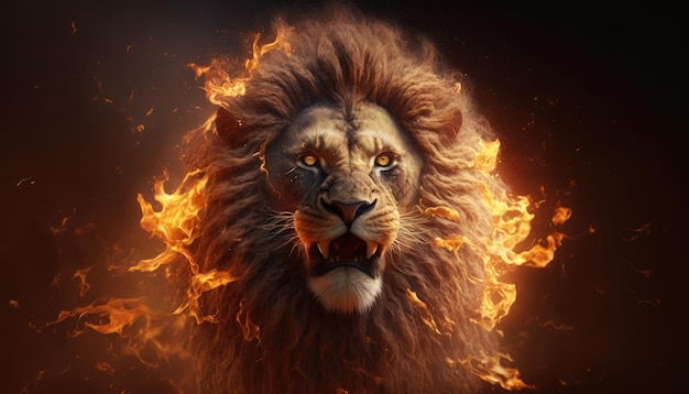 Lew z ogniem na twarzy