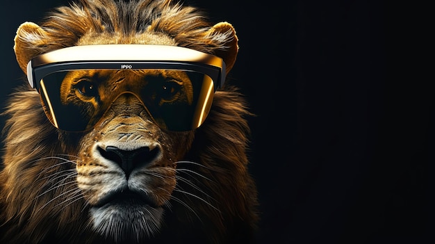 lew z wizją wirtualna rzeczywistość okulary słoneczne stałe tło