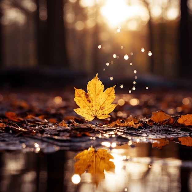 Lewitacja jesiennego liścia obraz jesieni słoneczny dzień Generatywna sztuczna inteligencja
