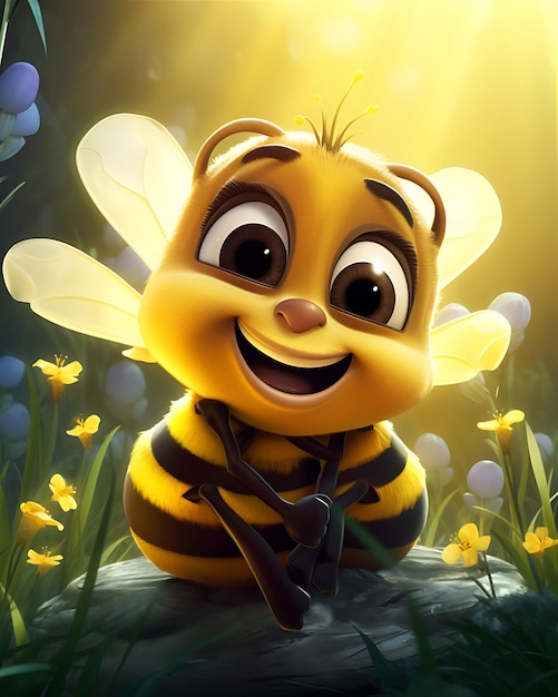 Leżąc i patrząc na kamerę, pszczoła z kreskówek