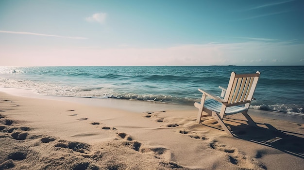 Leżak na plaży z oceanem w tle.