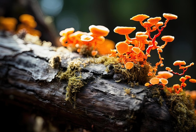 lichen na pniu drzewa pomarańczowo-żółty